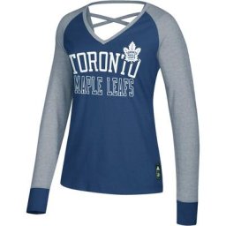 T-shirt à manches longues contrasté des Maple Leafs de Toronto adidas pour femme, bleu