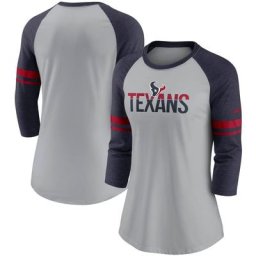 T-shirt à manches 3/4 Nike Houston Texans Stripe Mesh Nickname pour Femme, gris chiné/bleu marine