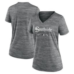 T-shirt à encolure en V Performance Dye Space-Dye City Connect Velocity des Chicago White Sox Nike pour femme, gris, gris