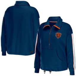 Haut à demi-fermeture éclair pour femme WEAR by Erin Andrews bleu marine à rayures avec logo Chicago Bears