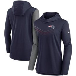 T-shirt à manches longues Performance Nike pour femme – Bleu marine/anthracite chiné New England Patriots Chevron Hoodie