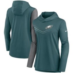 T-shirt à manches longues Performance Nike pour femme Vert nuit/Charbon chiné Philadelphia Eagles Chevron Hoodie