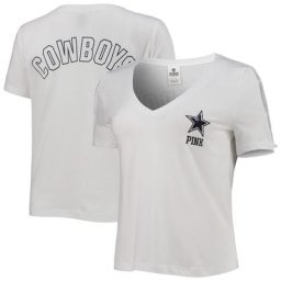 T-shirt à col en V parfait ROSE by Victoria's Secret Dallas Cowboys blanc à sequins pour femmes