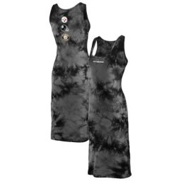 WEAR by Erin Andrews - Robe débardeur noire Pittsburgh Steelers Tie-Dye pour femmes