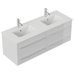 Meuble de salle de bain Leek XL quartz blanc meuble bas blanc brillant
