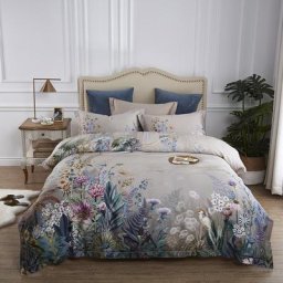 Literie 100% coton égyptien taille américaine reine king size 4 pièces oiseaux et fleurs cuir