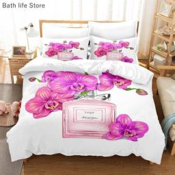 Parure de lit double athlon personnalisée avec fleur de parfum housse de couette de luxe taie