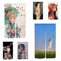 Rideau de porte Anime japonais fille de dessin animé fleurs noren cloison de porte de cuisine