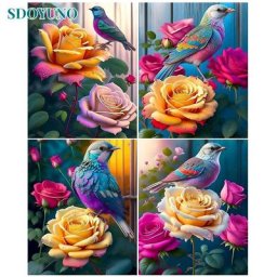 SDOYUNO-Kit de peinture acrylique par numéros oiseaux et fleurs dessin d'image décoration de la