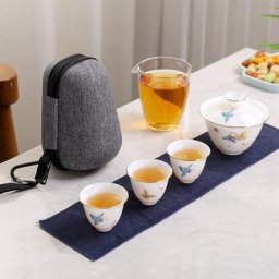 Théière gaiwan en porcelaine Jade peinte à la main 3 tasses service à thé de voyage portable avec