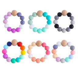 Bracelet de dentition en Silicone pour bébé couleur arc-en-ciel perles à mâcher sans BPA hochets