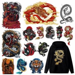 Autocollant en vinyle de transfert de chaleur bricolage patchs de dragon doré pour vêtements