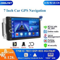 Autoradio Android 7 "" 8 Go/128 Go navigation GPS 2DIN stéréo Carplay compatible avec Nissan