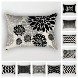 Taie d'Oreiller Géométrique Noire en Lin pour la Décoration de la Maison Juste de Coussin de