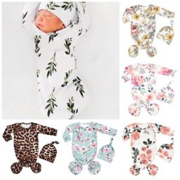 Ensemble pyjama à col rond pour nouveau-né tenue de nuit rayée à emmailloter et à porter à la