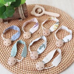 Jolis Clips de sucette en coton porte-sucette en bois nouveau-né anneau de dentition chaîne de