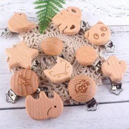 Attache-tétine en bois pour bébé Clip de sucette en forme d'animal Clip factice soulagement de la