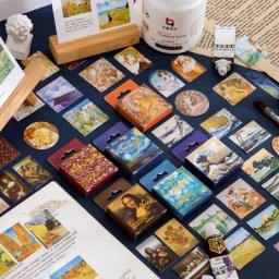 Ensemble d'autocollants en papier d'estampage 45 pièces peinture célèbre pour emballage de cadeau