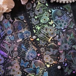 Ensemble d'autocollants d'oiseaux et de fleurs 2 feuilles transparents en PET pour décoration