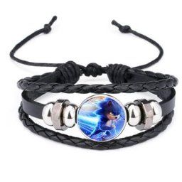 Sonic Jewlery-Bracelet en cuir fait main breloques pop cabochon en verre pendentif jouets