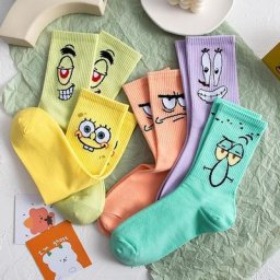 Chaussettes en coton pour garçons et filles Bob l'éponge SquarePants mi-tube figurine d'anime de