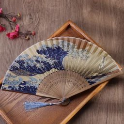 InjBamboo-Éventail à main vintage en bambou 1 pièce style japonais ondulé femme pliable fleur