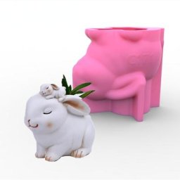Moule en Silicone pour Pot de fleur succulente mère et enfant lapin mignon bricolage argile