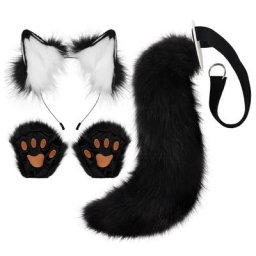 Ensemble de 5 pièces de couvre-chef en fourrure de chat gants queue de loup Anime Lolita