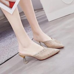 Baotou-Chaussures à talons hauts en maille pour femmes Demi-pantoufles Strass Jolie tu Parker