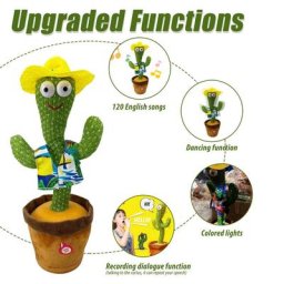 Jouet Cactus en peluche danse et chant avec fonction de lumière et d'enregistrement chapeau de