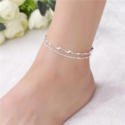 Huitan – Bracelet de cheville couleur argent pour femmes chaîne multicouche accessoires fantaisie