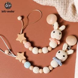 Let's make – Chaîne de sucette avec crochet pour bébé attache tétine motif lapin ou panda clips
