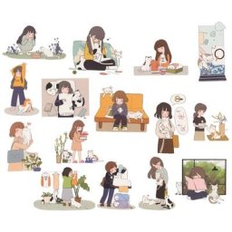 Autocollants chat et fille pour scrapbooking artisanat livre étiquette d'étudiant autocollant