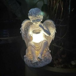 Ange Fée Statuette Avec La Lumière Solaire,Jardin Résine Ange Figurines Ornament Décoration D'ange
