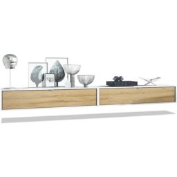 Vladon - Ensemble de 2 set meuble tv Lana 140 lowboards blanc mat - haute brillance - Façades en