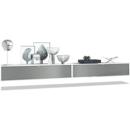 Vladon - Ensemble de 2 set meuble tv Lana 140 lowboards blanc mat - haute brillance - Façades en