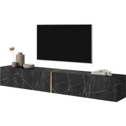 Selsey - bisira - Meuble tv 200 cm en marbre noir avec insert doré