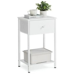Table de Chevet, Table d'Appoint avec Tiroir en Tissu, 38 x 28 x 61 cm, avec Étagère de Rangement,