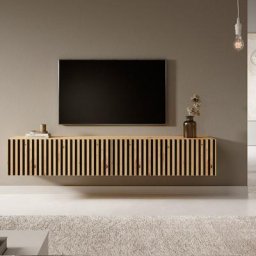 Selsey - telire - Meuble tv 175 cm en chêne artisan avec façade fraisée et inserts noirs