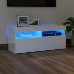 Meuble TV avec lumières LED | Banc TV Armoire de rangement Blanc brillant 90x35x40 cm 41633 - Blanc