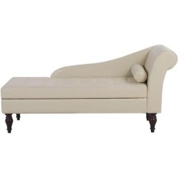 Chaise Longue Méridienne Cuir pu Beige Clair Capitonné Equipé d'un Espace de Rangement Spacieux et