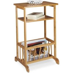 Porte-revues en bambou table d'appoint table console porte-magazine bois 2 surfaces HxlxP: 71,5 x