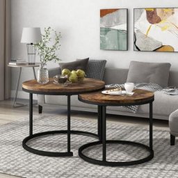 LBF - Lot de 2 Table basse ronde gigogne - Table de salon, plateau en mdf, pieds de table en métal
