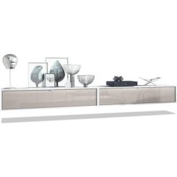 Ensemble de 2 set meuble tv Lana 140 lowboards blanc mat - haute brillance - Façades en Gris sable