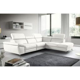 Canapé d'angle en 100% tout cuir épais de luxe italien, 5/6 places kasini, blanc cassé, angle droit