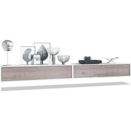 Vladon - Ensemble de 2 set meuble tv Lana 140 lowboards blanc mat - haute brillance - Façades en