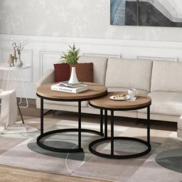 LBF - Lot de 2 Table basse ronde gigogne - Table de salon, plateau en mdf, pieds de table en métal