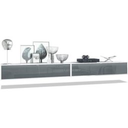 Vladon - Ensemble de 2 set meuble tv Lana 140 lowboards blanc mat - haute brillance - Façades en