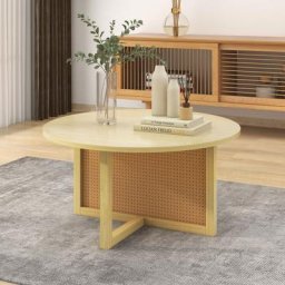 Table basse ronde, table basse, tables d'appoint, tables de canapé, Avec insert en rotin, diamètre
