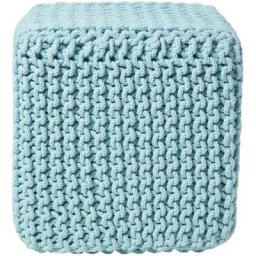 Pouf en tricot Cube Coloris Bleu givré 35 x 35 cm - Bleu pastel - Homescapes